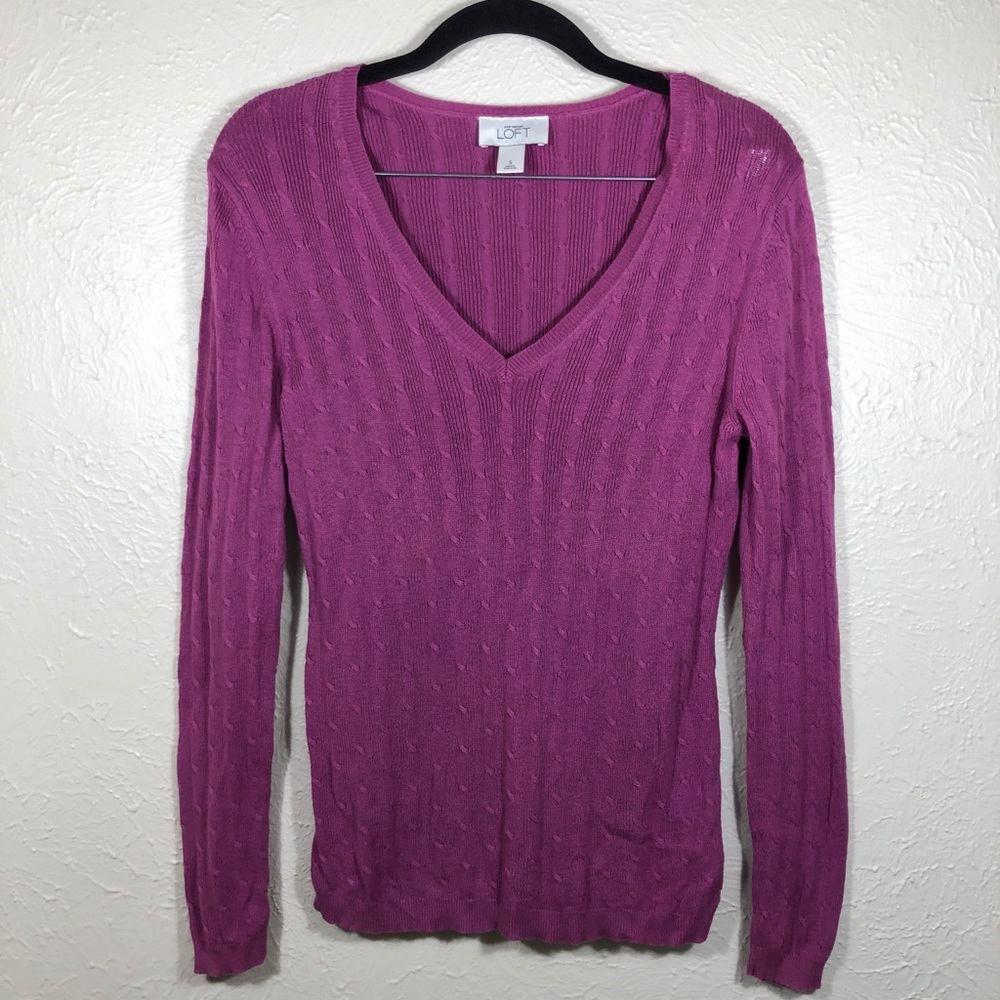 LOFT Sweater | Fitted, Purple Cable Knit - size S